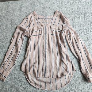 Express Pink Striped V Neck Pull-On Blouse, Size Small